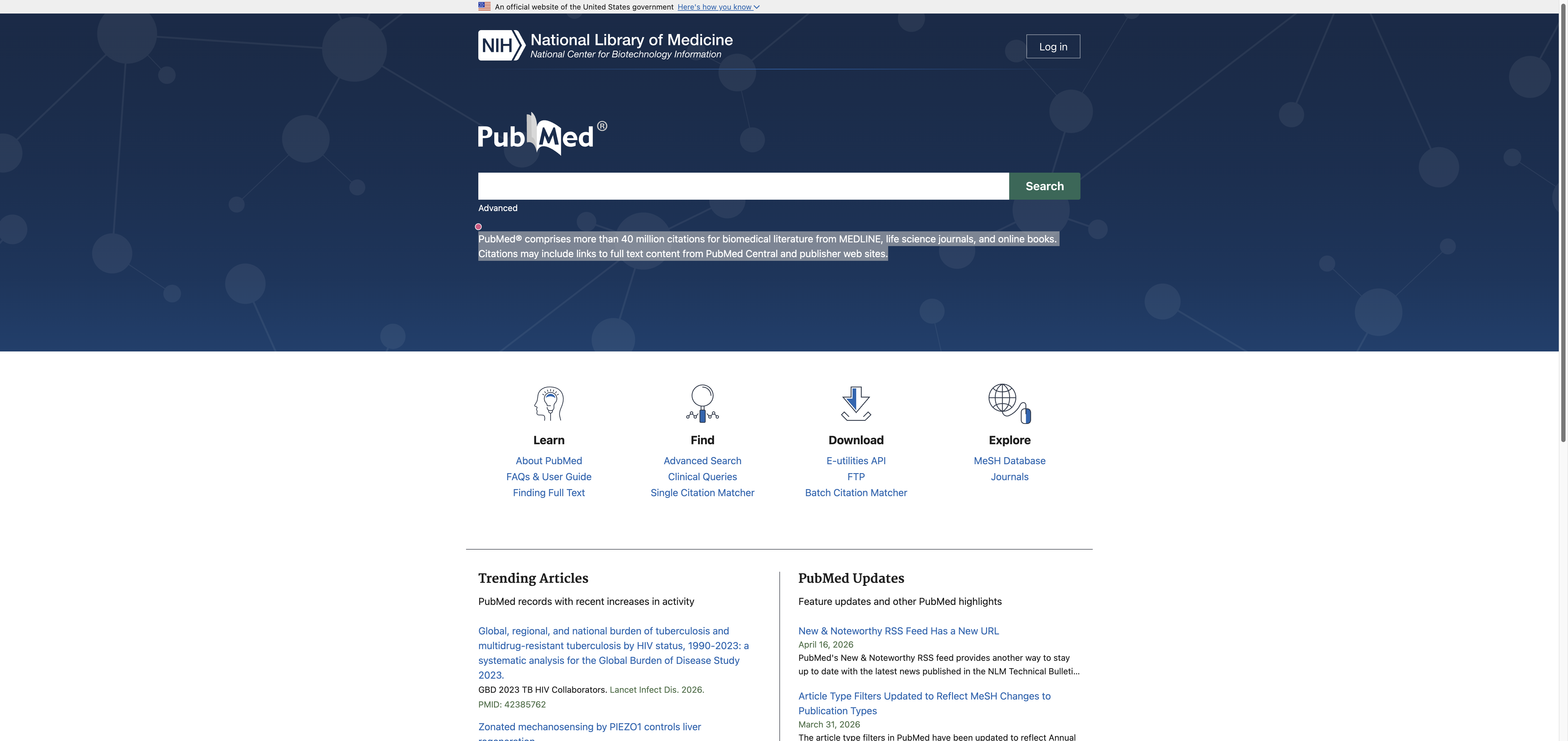 PubMed 首页预览