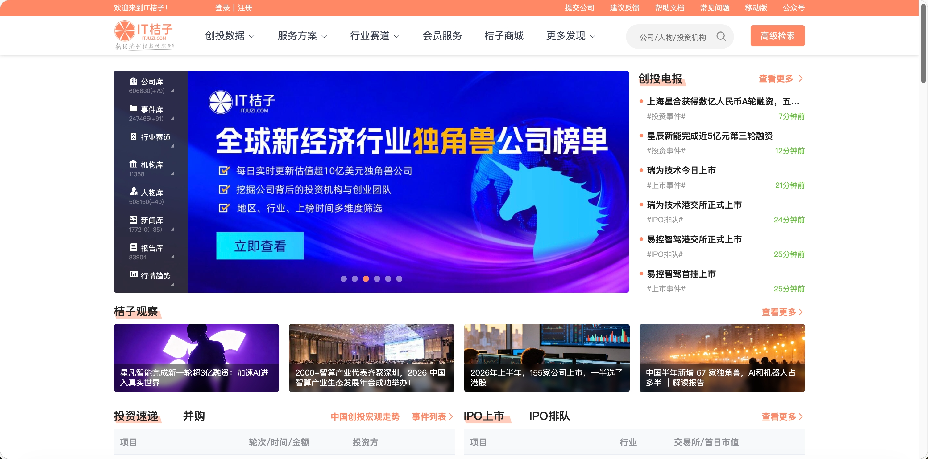 IT桔子 首页预览
